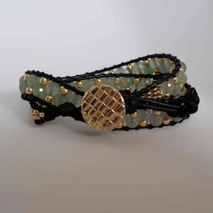 Green and Gold - Double Wrap Boho Bracelet